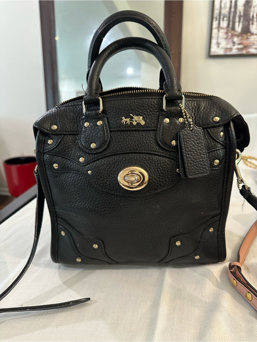 Coach Black Pebbled Leather Satchel with Gold Hardware